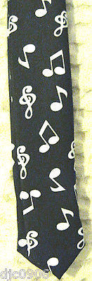 White Black Musical Symbols&Notes Unisex Men's Tie Necktie 56" Lx1 1/2 " Wide