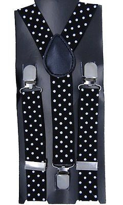 Kids Teens Black Adjustable Black with White Polka Dots Suspenders Set-New!