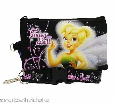 DISNEY TINKERBELL PINK AND BLACK LANYARD WITH DETACHABLE COIN POUCH/PURSES-NEW