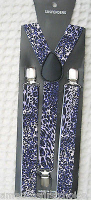 Unisex Black & Blue Leopard Cheetah Print Adjustable Y-Style Back suspenders-New