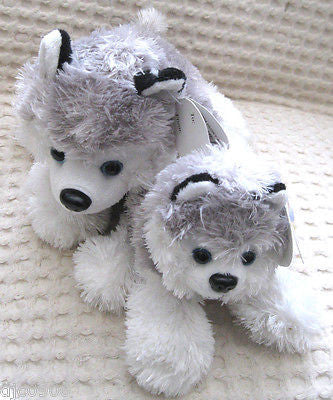 Husky 8" and Husky 6" Gray Plush Dogs-Husky Mother and Baby Set by Lonely Toys