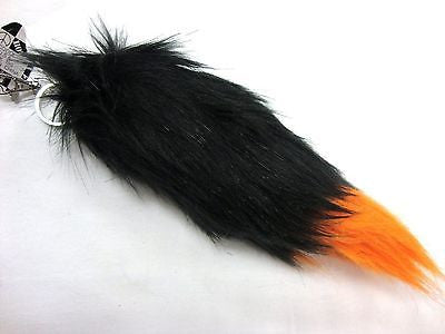 SOLID ORANGE TIP FAUX FOXTAIL KEYCHAIN RING PURSE TASSLE BELT CLIP 9"-10"-NEW!