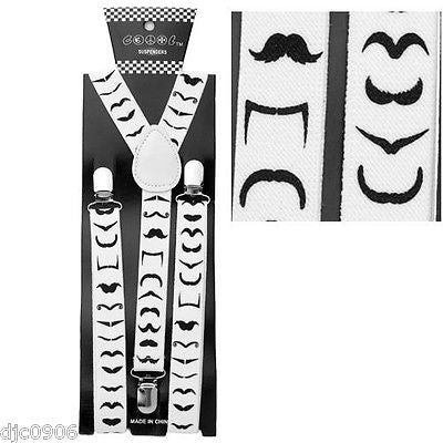 Reverse Direction White Mustaches Adjustable Suspenders-Mustache Suspenders-New