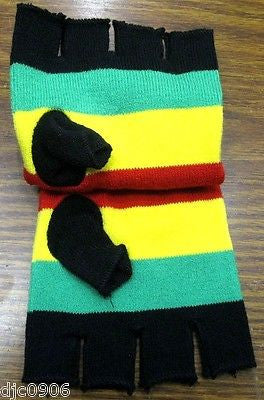 Rasta Red,Yellow,Green MJ Marijuana Leaf Beanie Ski Cap w/Matching Gloves -New!