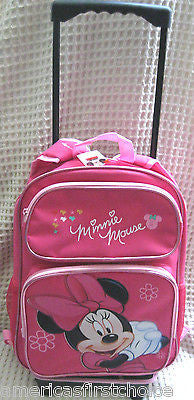 WALT DISNEY MINNIE MOUSE 16" ROLLING DETACHABLE BACKPACK!DETACHABLE BACK PACK