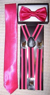 Purple Leopard Cheetah Print Bow tie & Purple Y-Back Adjustable Suspenders Combo