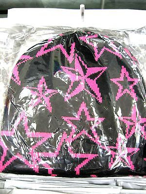 Pink Stars on Black Winter Knitted Skull Beanie Ski Cap-New!Pink Star Beanie