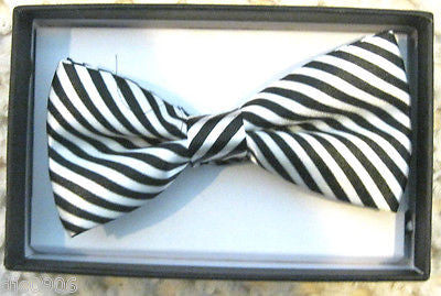 Black & White Stripes Bow Tie + Black & White Stripes Adj Suspenders Combo-New