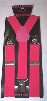 Kids Teens Teenagers Young Adults Bright Hot Pink Y-Back Adjustable Suspenders