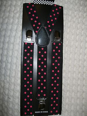 Unisex Pink Polka Dots on Black Y-Style Back suspenders-New in Package!