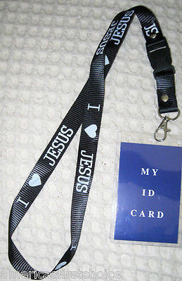 Blue with White Lettering  I Love Jesus 15" lanyard  with ID Holder-New!