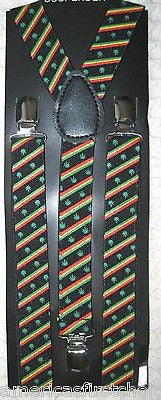 Rasta(green/yellow/red) stripes MJ Weed Leaves Adjustable Suspenders Combo-New!