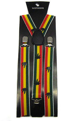 Rasta (green/yellow/red) Stripes Weed MJ Leaves Bob Marley Suspenders Combo-New!
