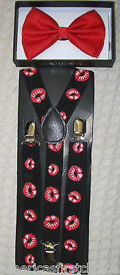 Neon Green Texedo Bow Tie & Green Checkers Adjustable Suspenders Combo-New