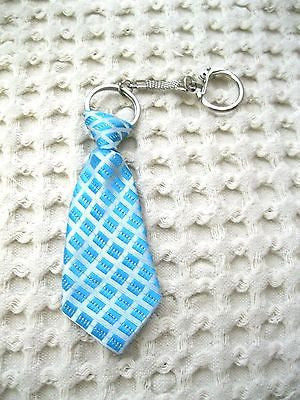 Blue Strip Stripped Necktie 7" Keychain -Blue Gray Neck tie Keychain-Brand New!