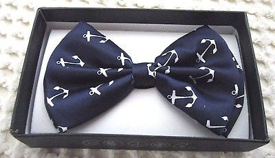 TUXEDO NAVY BLUE WITH WHITE SAILOR ANCHORS ADJUSTABLE STRAP BOW TIE-NEW!