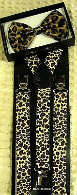 Leopard Print Adjustable Bowtie,Tie,and Leopard Adjustable Suspenders Combo-New!