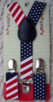 Unisex Kids United States US Flag Red,White, & Blue Adjustable Suspenders-New!