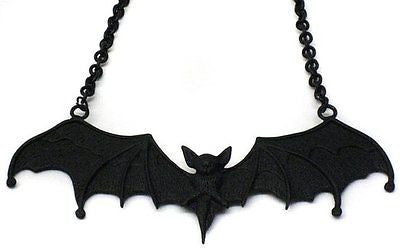 Silver Tone Gothic Vampire Bat Necklace Deathrock Rockabilly Dracula Necklace