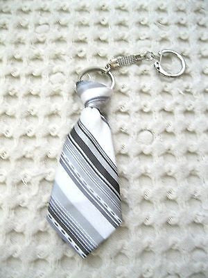 Gray Grey Strip Stripped Necktie 7" Keychain-Gray Neck tie Keychain-Brand New!