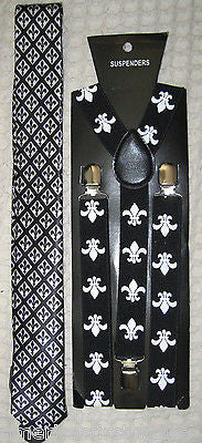 FLEUR DE LIS NEW ORLEANS SAINTS NeckTie & Wide Adjustable Y-Back Suspenders-New2