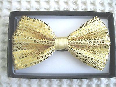 Gold Bronze Sequin Adjustable Bow tie & Gold Yellow Adjustable Suspenders Combo