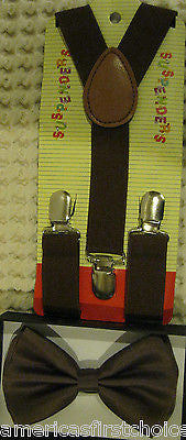 Kid's Boys Girls Green  Adjustable Bow Tie & Green Y-Back suspenders-New!