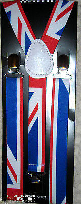 UK 1" British England Red,White,& Blue Adjustable Y-Back Suspenders-New in Pkg!