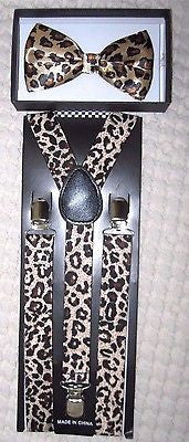 Leopard Print Adjustable Bowtie and Leopard Adjustable Suspenders Combo-New!VER2