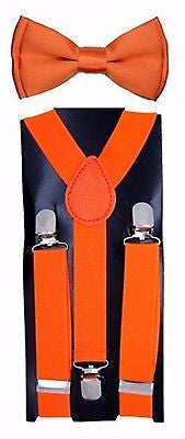 Kids Teens Orange Adjustable Bow Tie & Orange Adjustable Suspenders Combo-New!