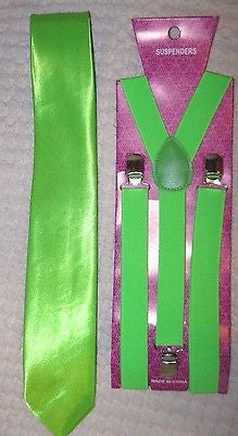 Lime Green Adjustable Bow Tie,Lime Green Adj Suspenders,&Lime Green Tie Combo-V2