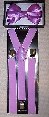 Plum Purple Adjustable Bow Tie & Plum Purple Adjustable Suspenders Combo Set-New