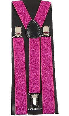 Unisex HOT PINK Glittered Adjustable Y-Style Back suspenders-New!  SUSPENDERS