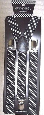 Black and White Thin Diagonal Stripes Y-Style Back suspenders-New in Package!