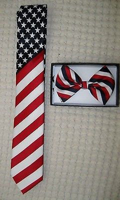 US Flag American Flag 1 1/2" Neck Tie & US Patriotic Flag  Adjustable Bow Tie-V2