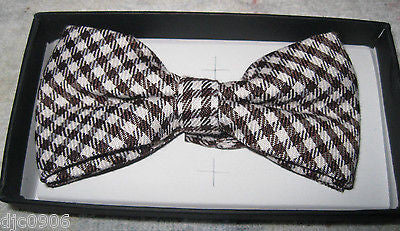 TAN BEIGE BROWN CHECKERS TUXEDO ADJUSTABLE  BOW TIE BOWTIE-NEW IN GIFT BOX!