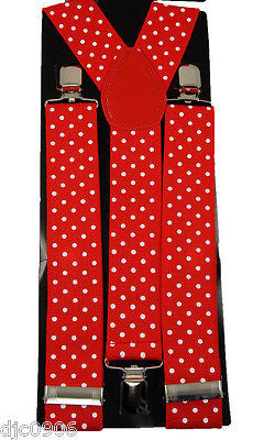 1"  WHITE WITH BLACK POLKA DOTS Adjustable Y-Style Back suspenders-New in Pkge!