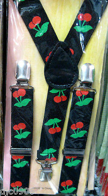 Black with Red Cherries Kids Boys Girls Y-Style Back Adjustable suspenders-New!