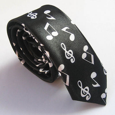 Unisex  Musical Notes Black & White Necktie 56" L x 2" W-Music Note Neck Tie-New