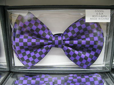 PURPLE & BLACK CHECKERED TUXEDO ADJUSTABLE BOW TIE-NEW!PURPLE CHECKERED BOW TIE