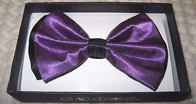 BRIGHT PURPLE WITH BLACK END TIPS ADJUSTABLE TUXEDO BOW TIE-NEW GIFT BOX!