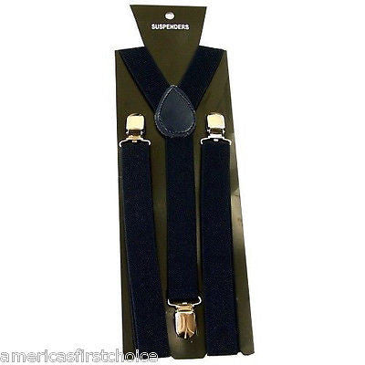 BLUE PLAID TUXEDO BOW TIE+ DARK BLUE NAVY BLUE ADJUSTABLE SUSPENDERS COMBO SET