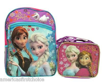 Disney Frozen Anna Elsa Sisters Stick Together 16" Rolling Backpack&Lunch Bag