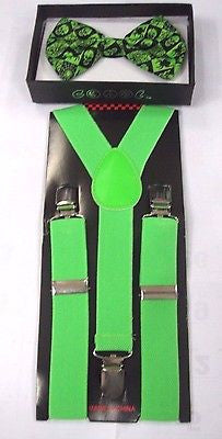 Teens GREEN Adjustable Bow Tie and GREEN Y-Back adjustable Suspenders-VERSION2