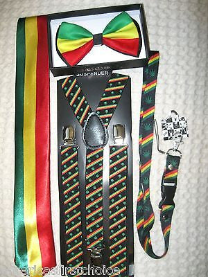 Rasta Stripes Adjustable Bow Tie and Rasta Stripes Necktie 420 Combo-New!V2
