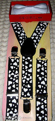 Orange Kids Boys Girls Y-Style Back Adjustable Bow Tie & White Kid suspenders-