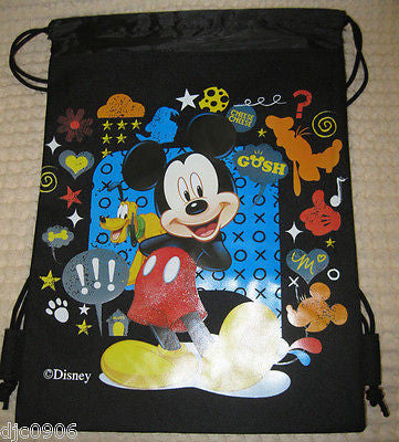 DISNEY MICKEY MOUSE BLACK DRAWSTRING BAG BACKPACK + MICKEY LANYARD COIN POUCH