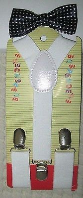 Kids Boys Girls Blue with White Polka Dots Adjustable Bow Tie & Suspenders Combo