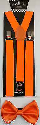 NEON ORANGE Adjustable Bow Tie & 1 1/2" ORANGE Adjustable Suspenders Combo-New