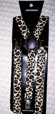 Unisex Tan Beige & Black Leopard Print Animal Print Y-Style Back suspenders-ver2